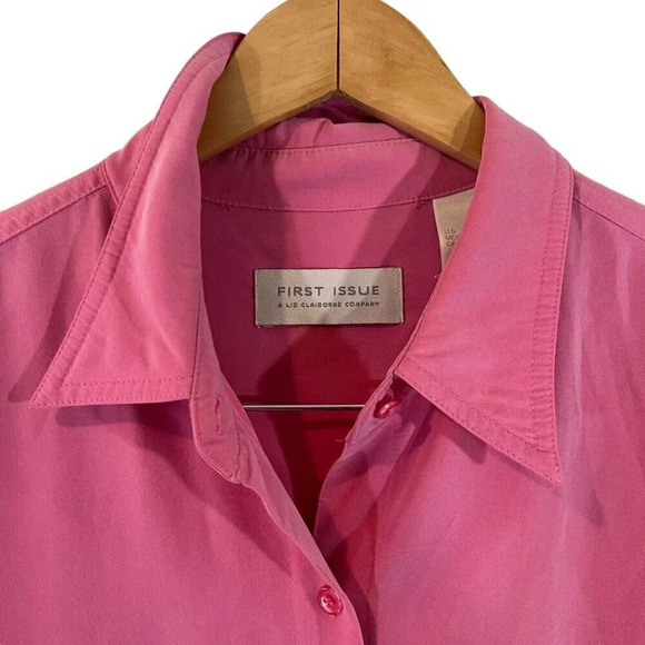 Liz Claiborne First Issue Pink Button Up Shirt Large Collared Front Pockets Top - Picture 3 of 9